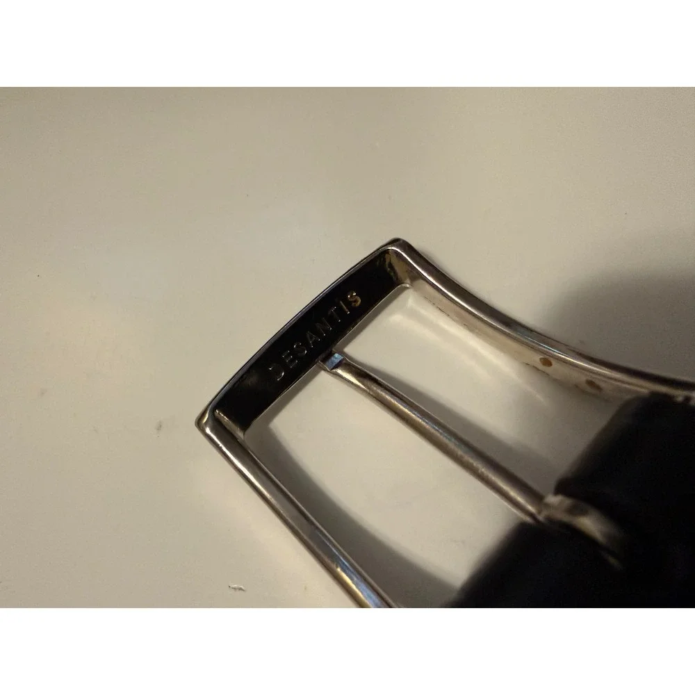 DeSantis USA B12 Black Leather Classic Belt Silver‎ Buckle Mens Size 44